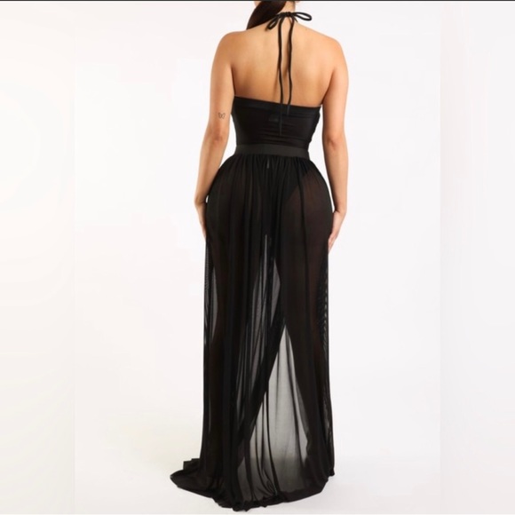 Black Mesh Maxi Skirt and Bodysuit Set - Picture 4 of 5